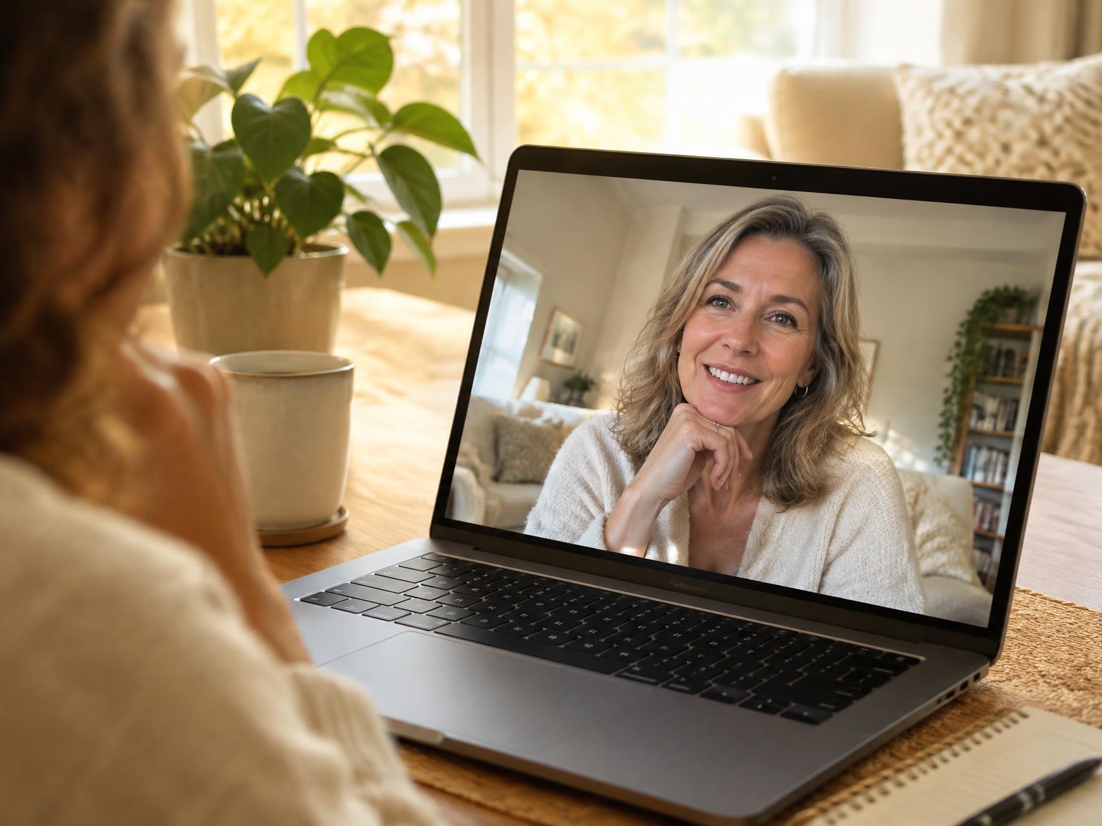 Warm coaching moment during a video call between Colleen and a client